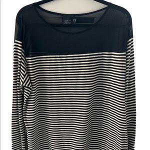 ASOS Curve Plus Size Black & White Striped Top with Mesh Neckline - Size 20 US